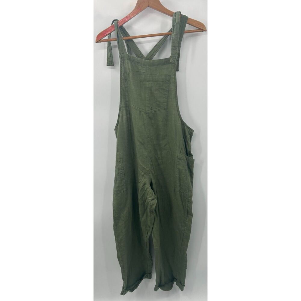 NWT Aerie Gauze Tie Shoulder Overalls Womens M Relaxed Jumpsuit Olive Green
